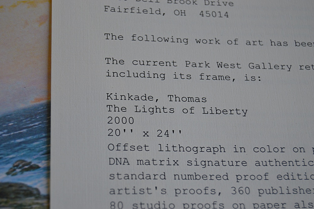 Numbered and Signed Thomas Kinkade Offset Lithograph