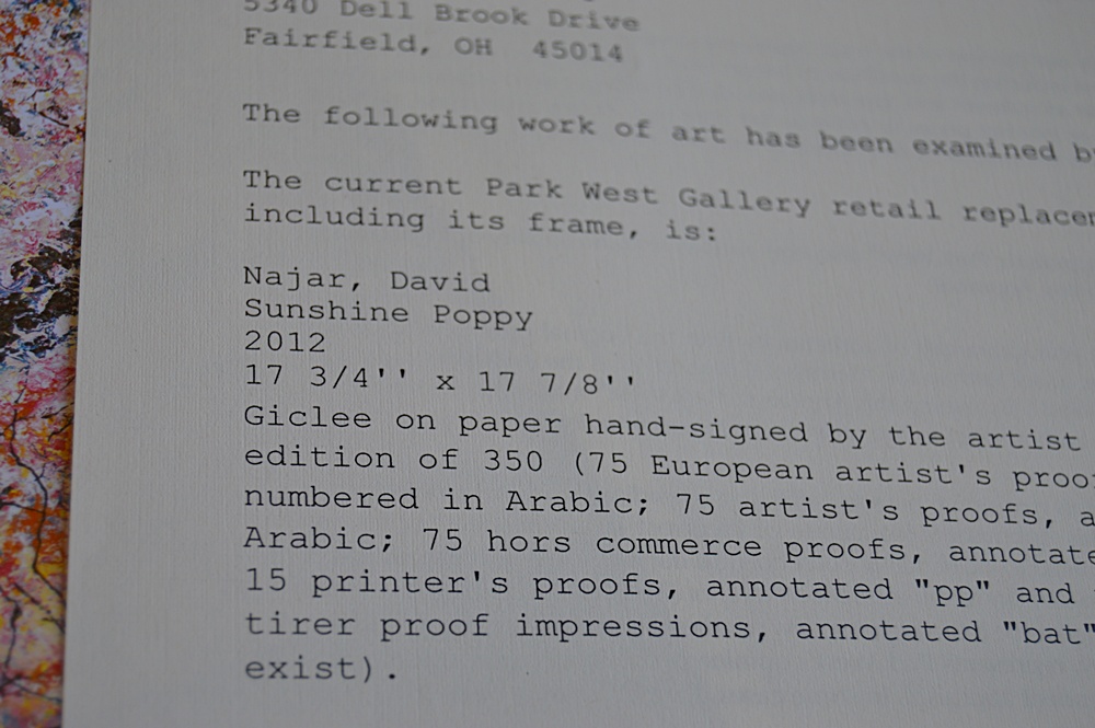 Numbered and Signed David Najar Giclee on Paper