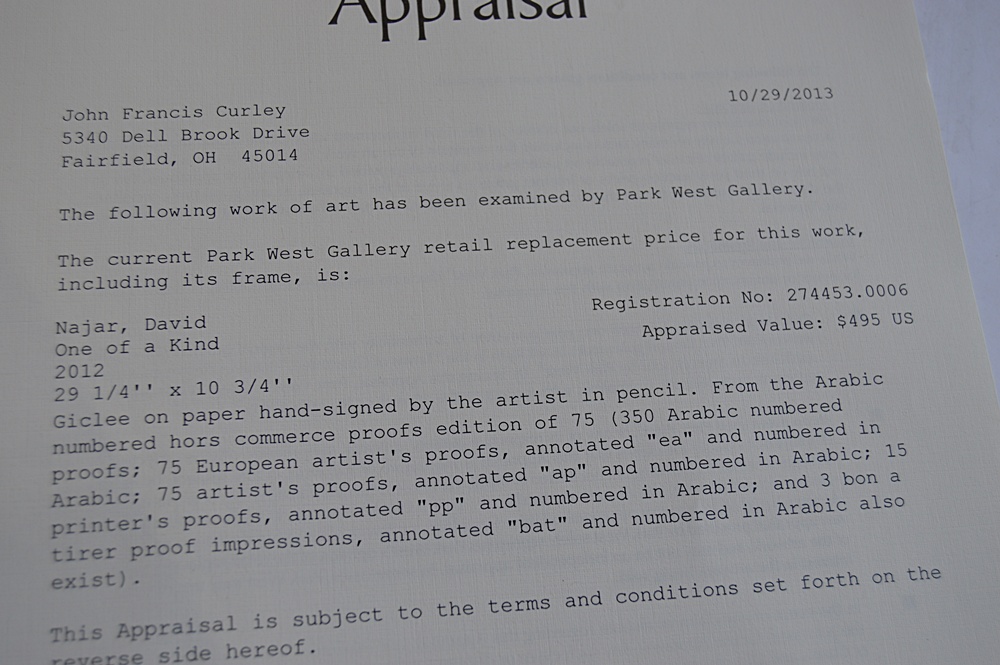 Numbered and Signed David Najar Giclee on Paper