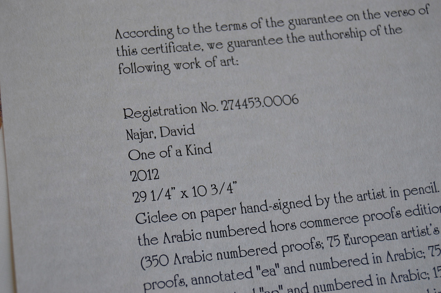 Numbered and Signed David Najar Giclee on Paper