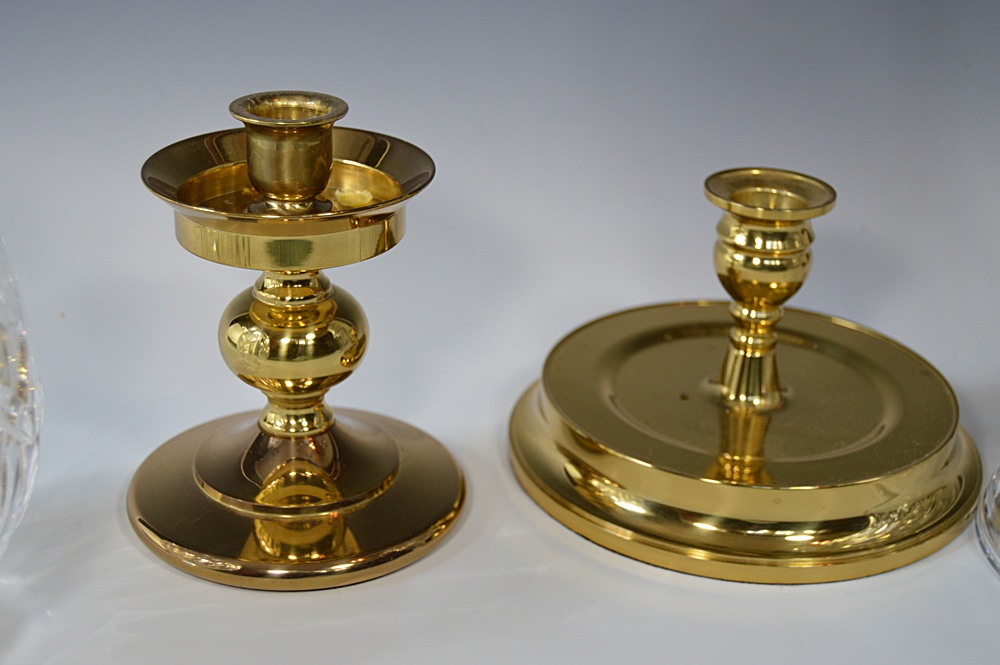 Waterford "Lismore" Crystal and Brass Hurricane Candleholders