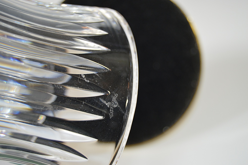 Waterford "Lismore" Crystal and Brass Hurricane Candleholders