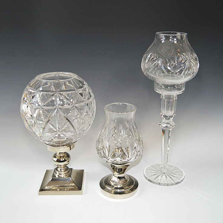 Waterford Crystal and Silver Plate Hurricane Candleholders