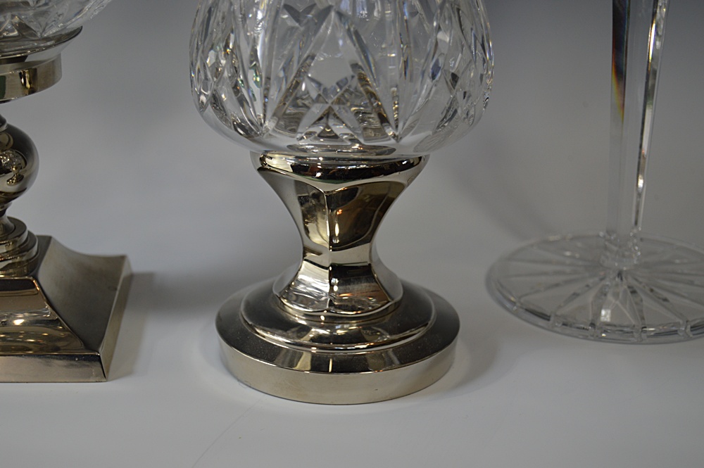 Waterford Crystal and Silver Plate Hurricane Candleholders
