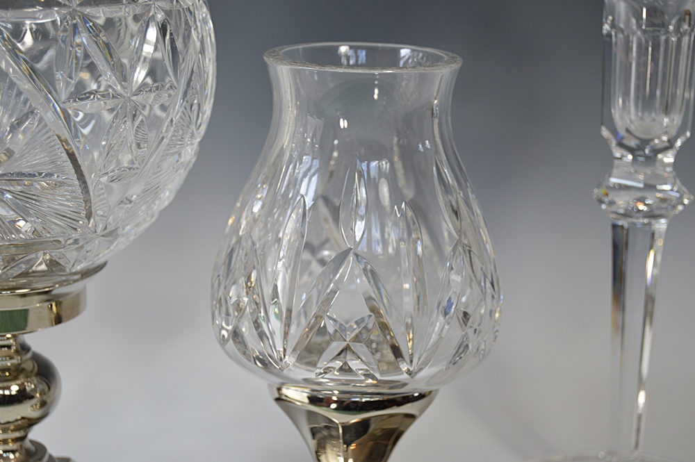 Waterford Crystal and Silver Plate Hurricane Candleholders