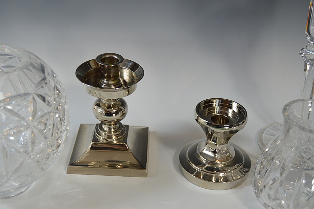 Waterford Crystal and Silver Plate Hurricane Candleholders