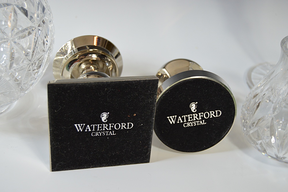 Waterford Crystal and Silver Plate Hurricane Candleholders