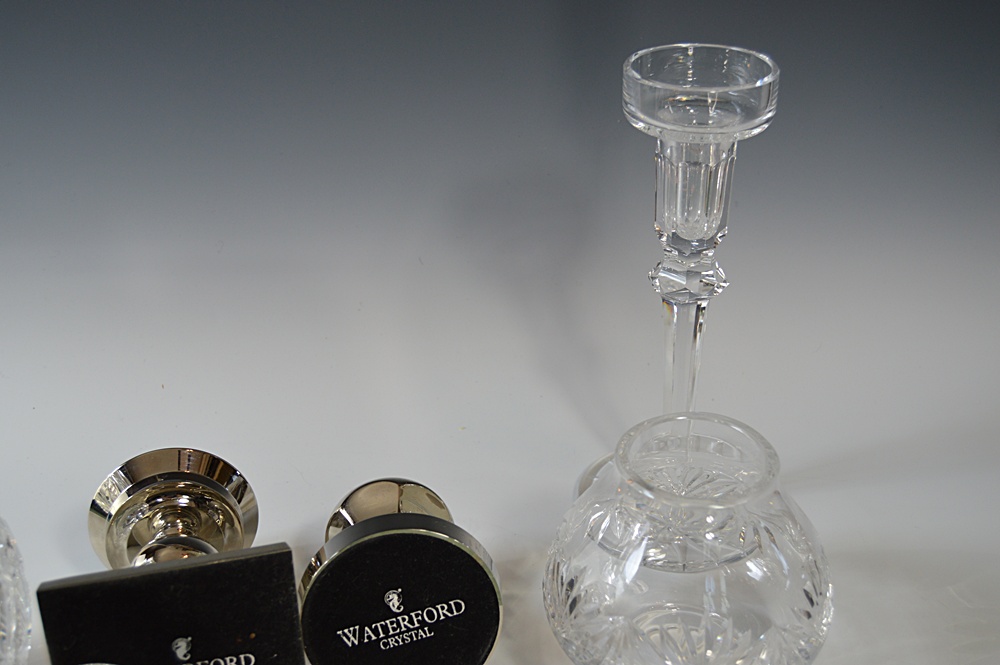 Waterford Crystal and Silver Plate Hurricane Candleholders