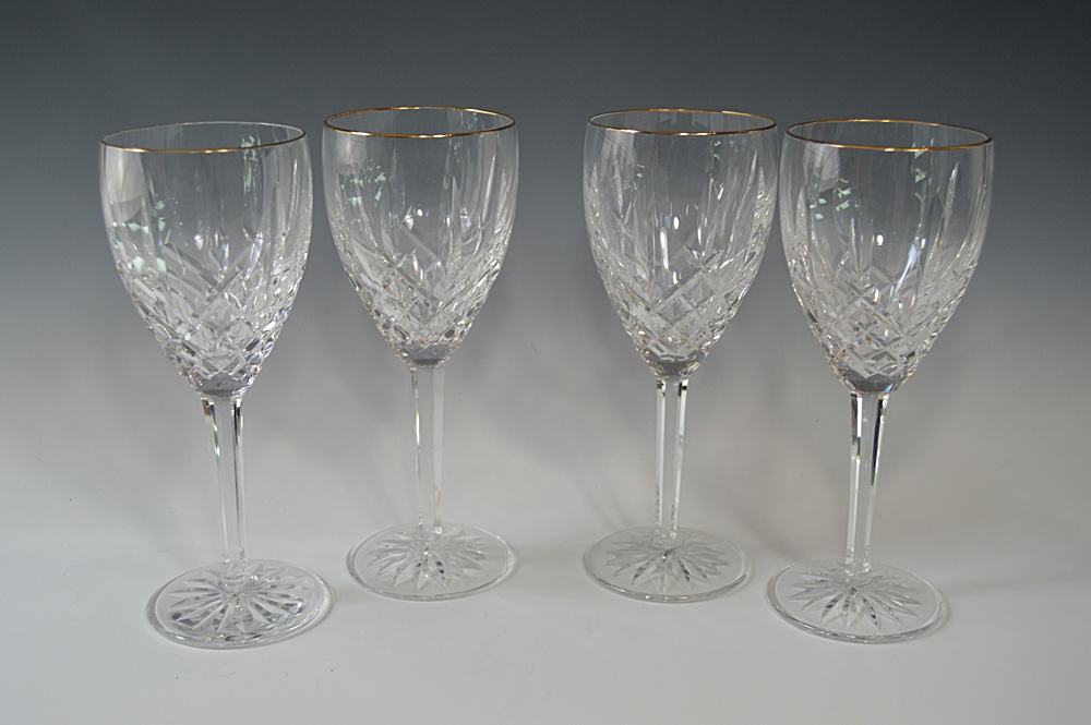 Set of Four Waterford "Lismore" Crystal Wine Goblets