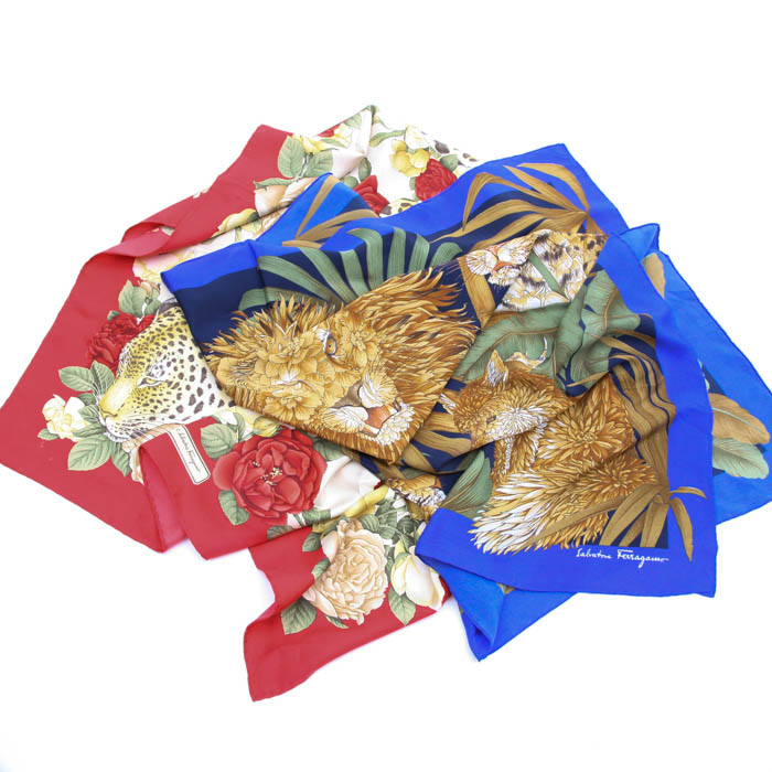 Pair of Vintage Ferragamo Silk Scarves