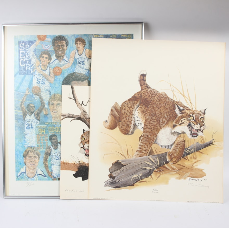University of Kentucky and Pair of Wildcat Limited Edition Lithographs