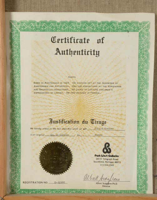 Koros Signed Original Oil Painting "Petite Enfant"