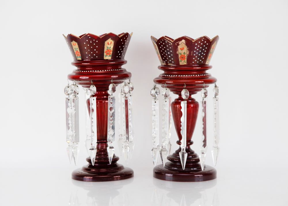 Red Bohemian Glass Victorian Lustres