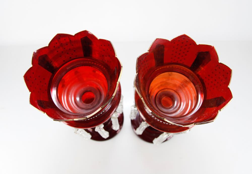 Red Bohemian Glass Victorian Lustres