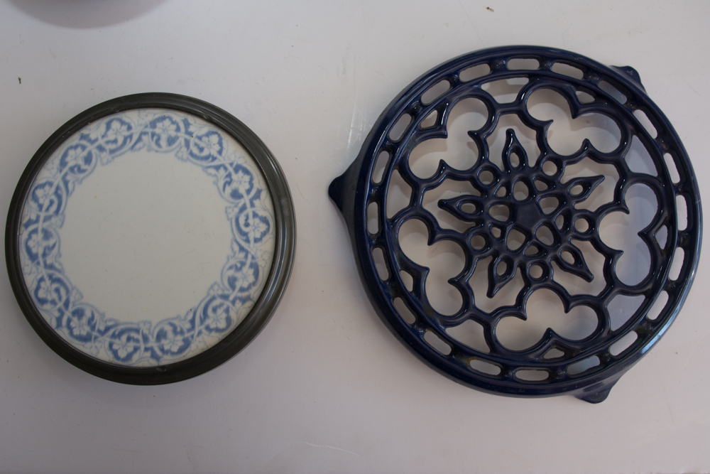 Assortment of Blue and White Kitchen Items