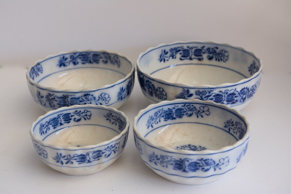 Assortment of Blue and White Kitchen Items