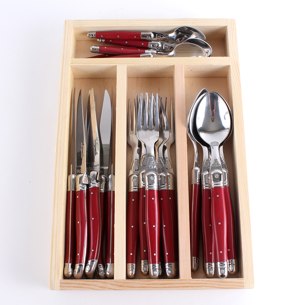 Laguiole Everyday Flatware Set with Red Acrylic Handles by Jean Dubost