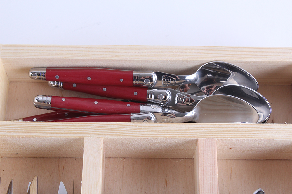 Laguiole Everyday Flatware Set with Red Acrylic Handles by Jean Dubost