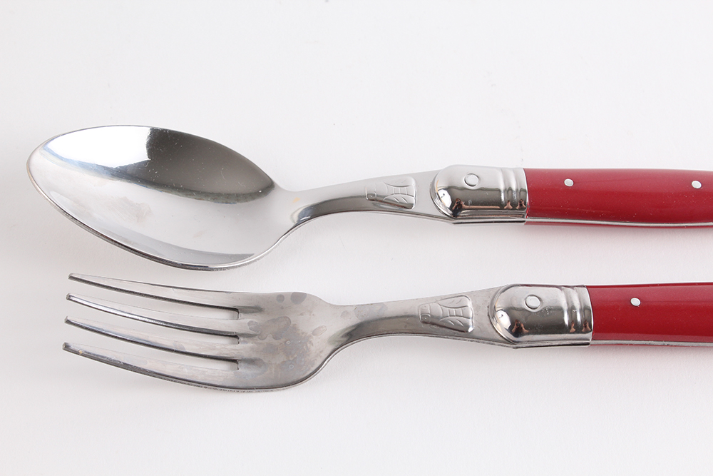 Laguiole Everyday Flatware Set with Red Acrylic Handles by Jean Dubost