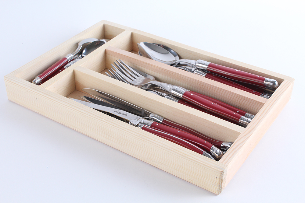Laguiole Everyday Flatware Set with Red Acrylic Handles by Jean Dubost