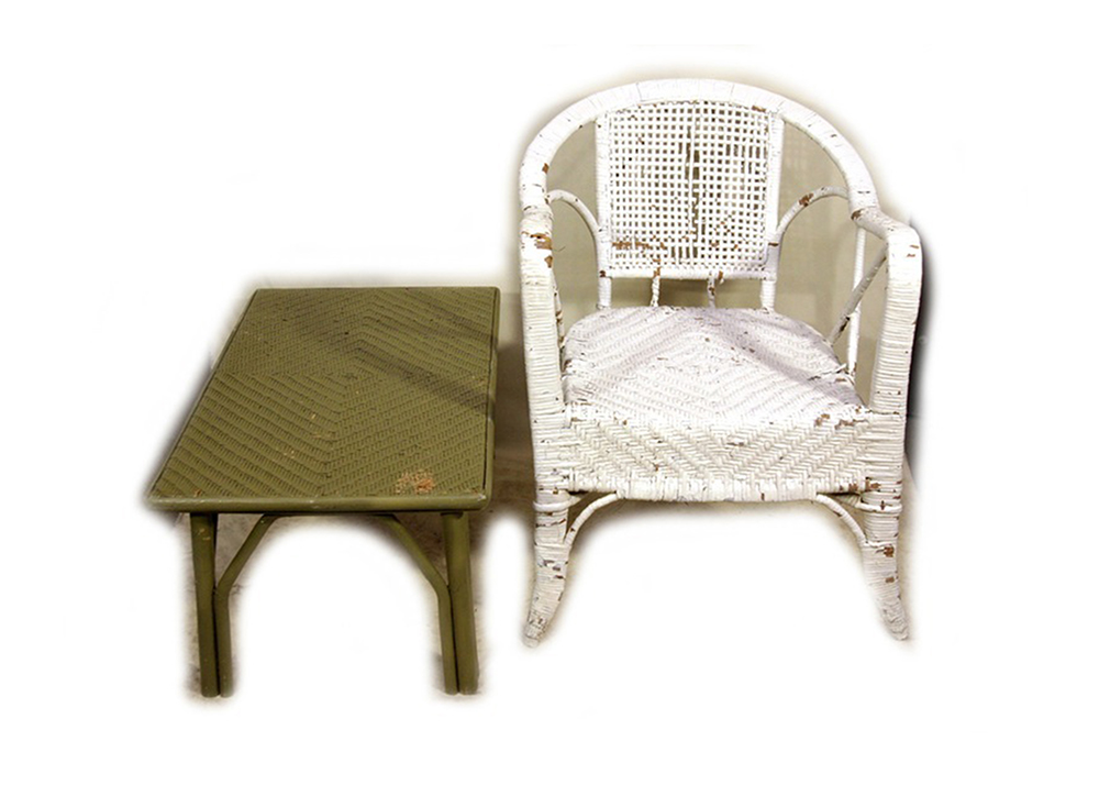 Vintage Wicker Chair and Coffee Table