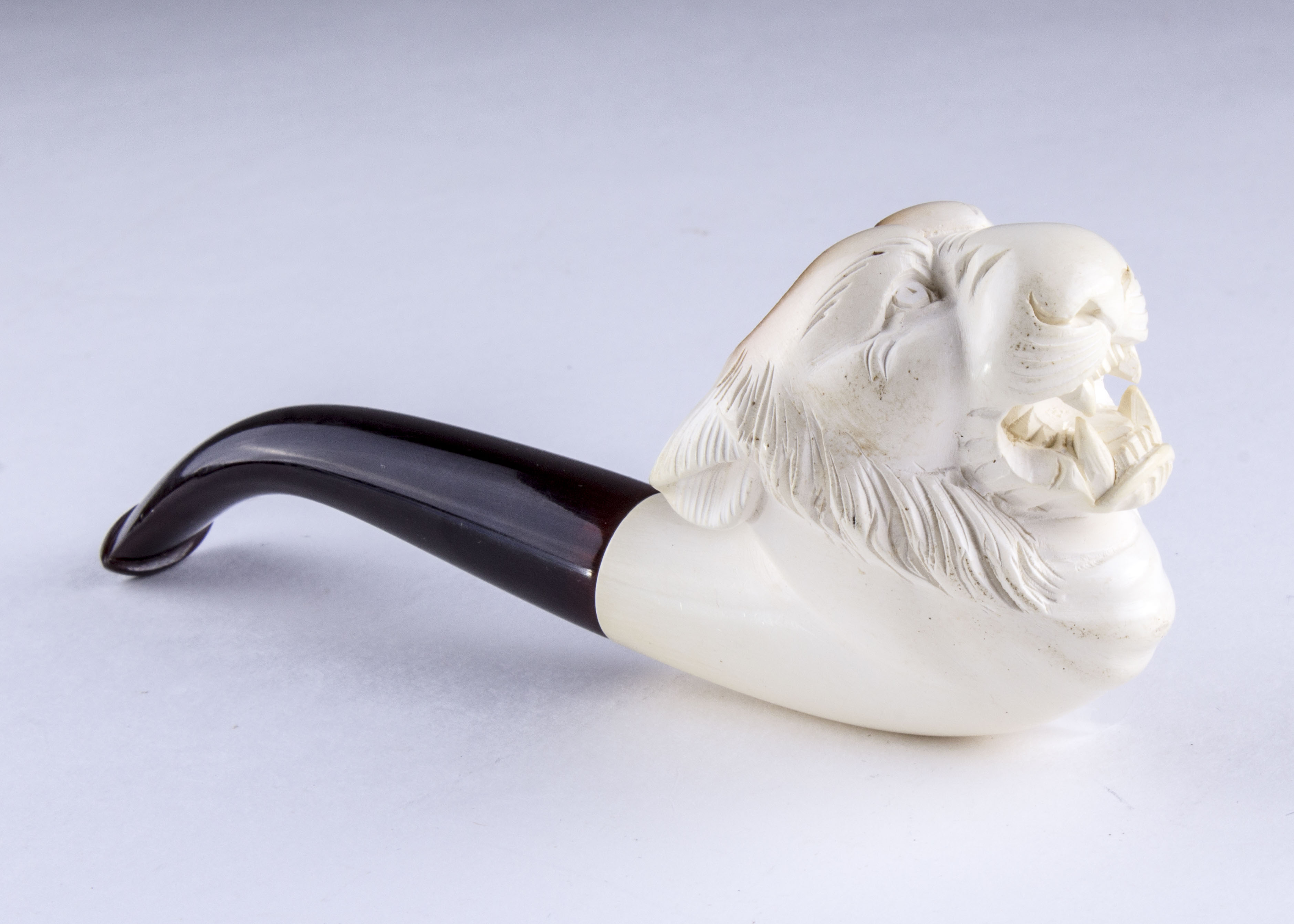 Vintage Hand Carved and Signed Lion Head Meerschaum Pipe