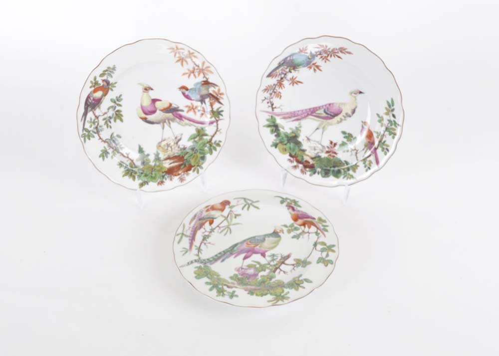 Set of Three Colonial Williamsburg Chelsea Bird Mottahedeh Vista Alegre Plates