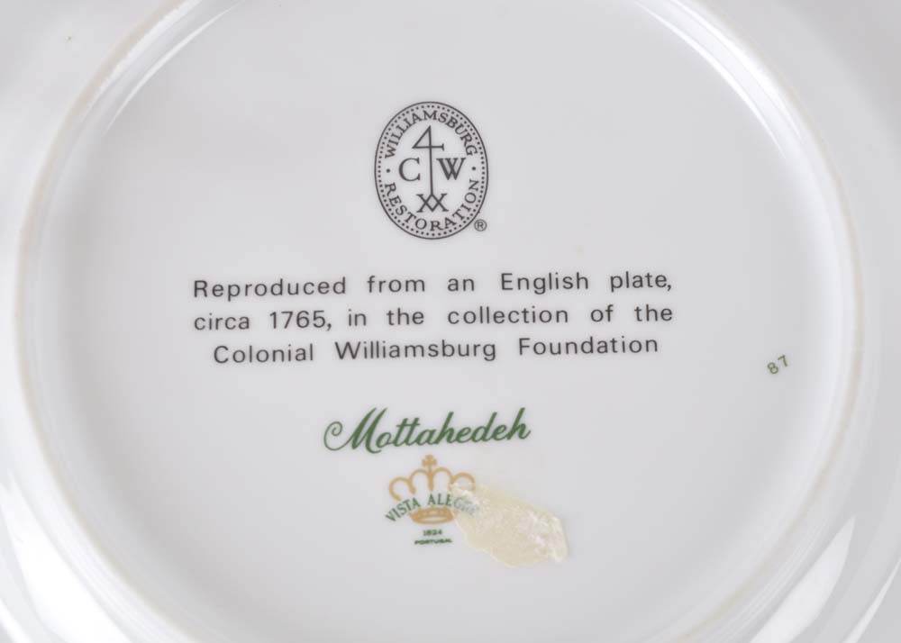 Set of Three Colonial Williamsburg Chelsea Bird Mottahedeh Vista Alegre Plates
