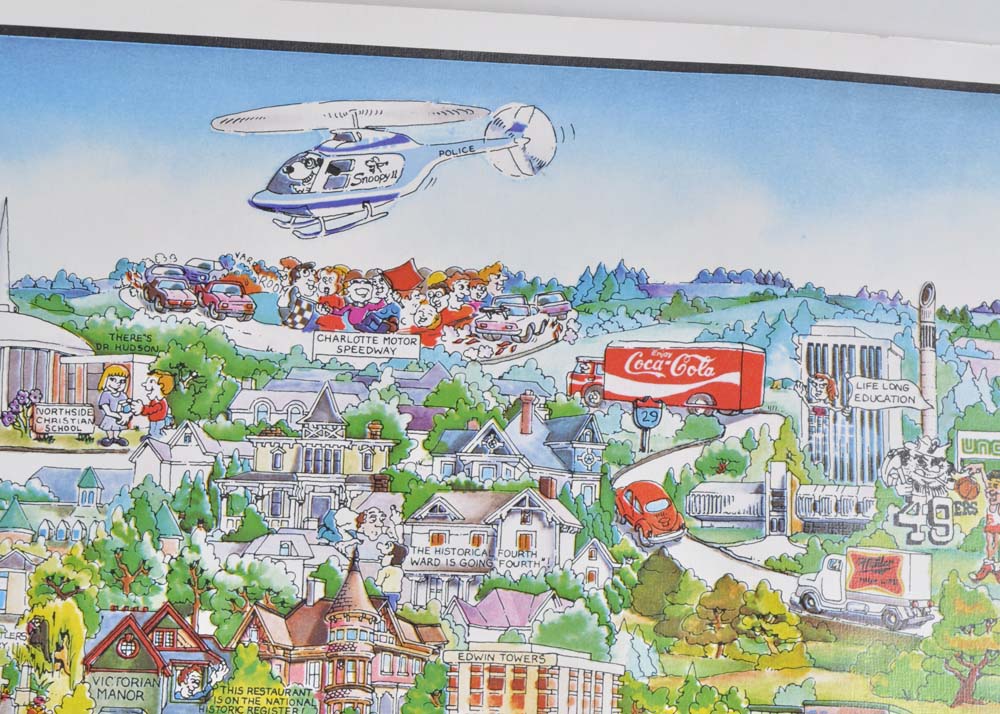 Vintage 1970s Illustrated Map of Charlotte, North Carolina