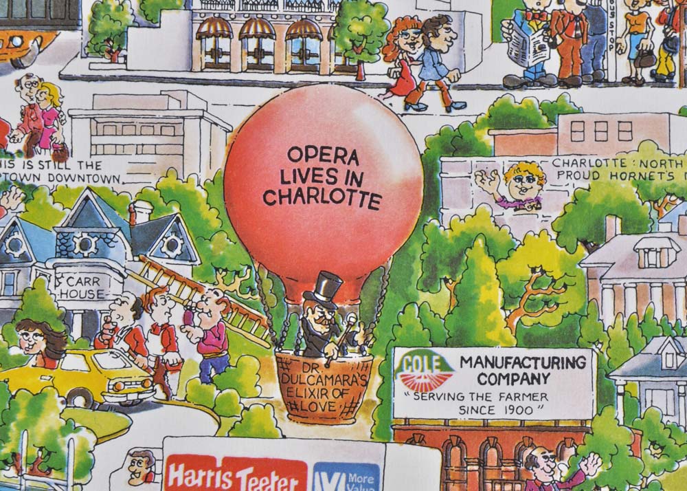 Vintage 1970s Illustrated Map of Charlotte, North Carolina