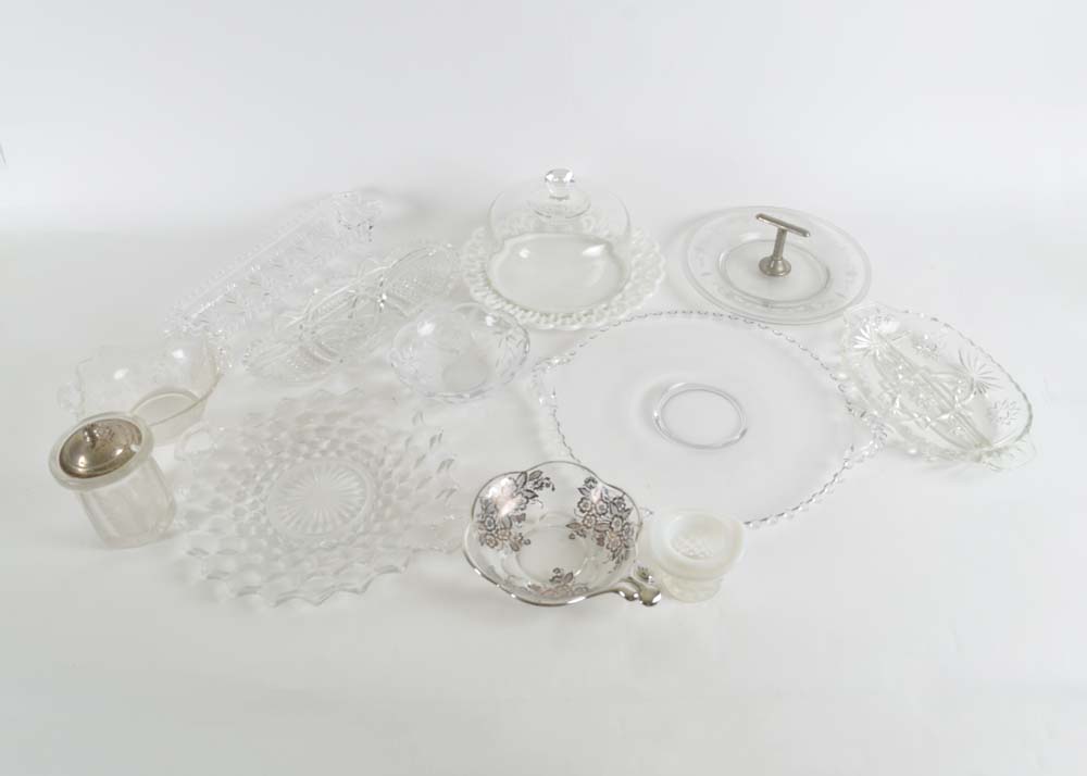 Large Assortment of Glass Serveware Including Fostoria and Fenton