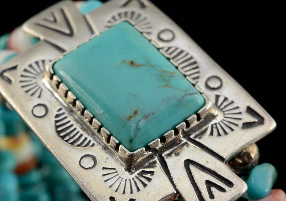 Southwestern Sterling, Turquoise and Shell Cuff Bracelet by Relios Jewelry