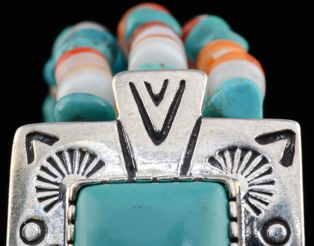 Southwestern Sterling, Turquoise and Shell Cuff Bracelet by Relios Jewelry