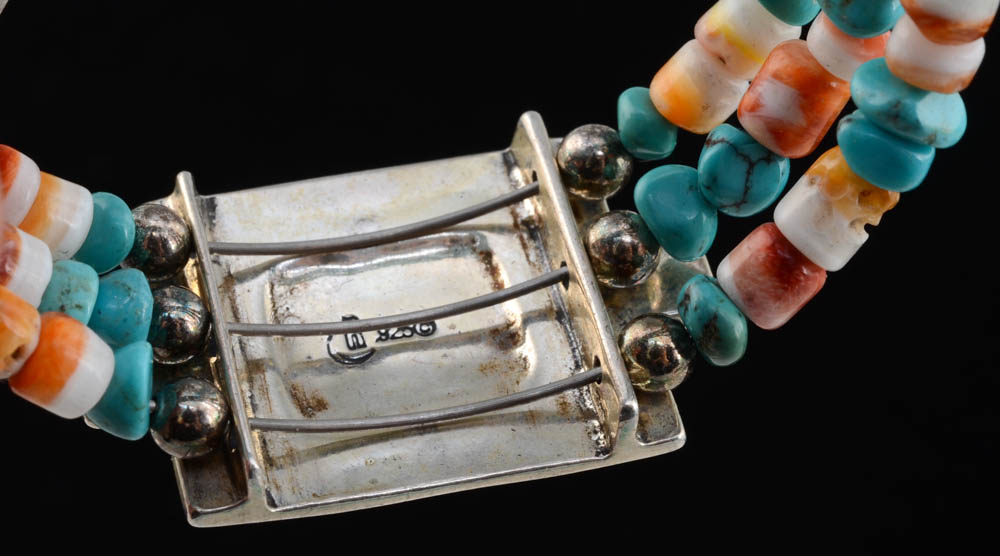 Southwestern Sterling, Turquoise and Shell Cuff Bracelet by Relios Jewelry