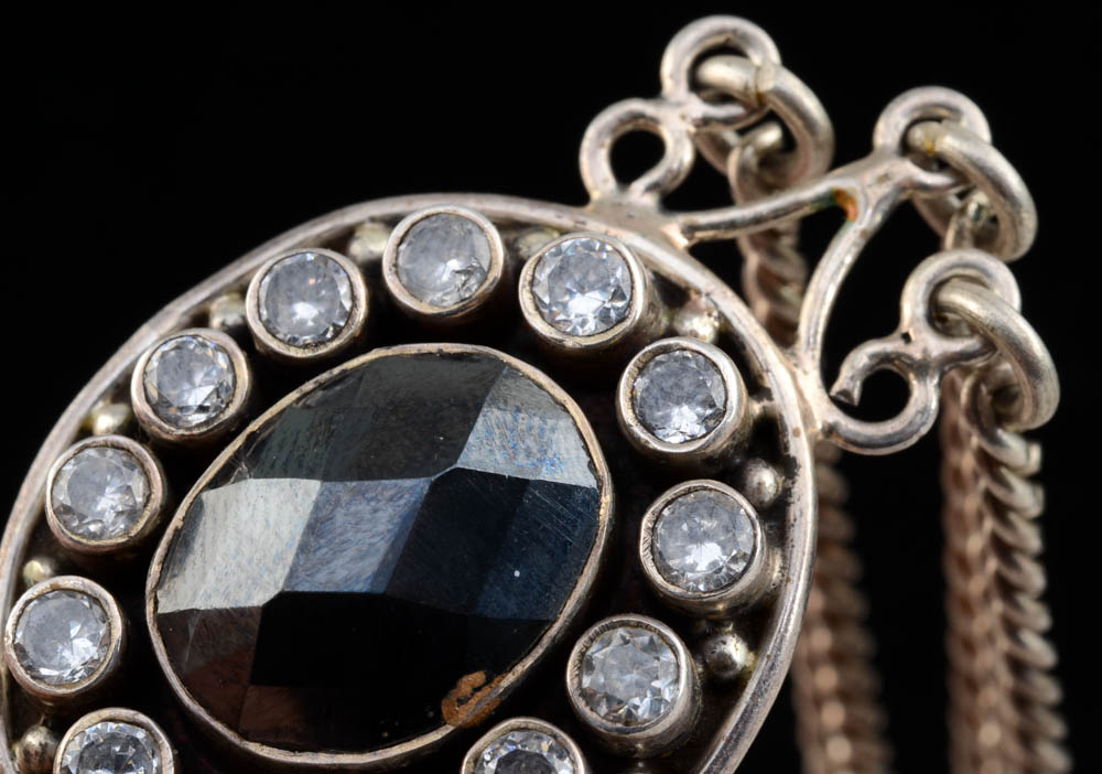 Sterling, CZ Crystal and Synthetic Hematite Ankle Bracelet