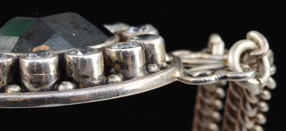 Sterling, CZ Crystal and Synthetic Hematite Ankle Bracelet