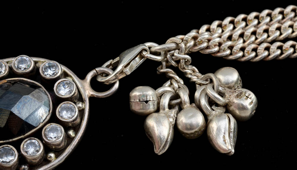 Sterling, CZ Crystal and Synthetic Hematite Ankle Bracelet