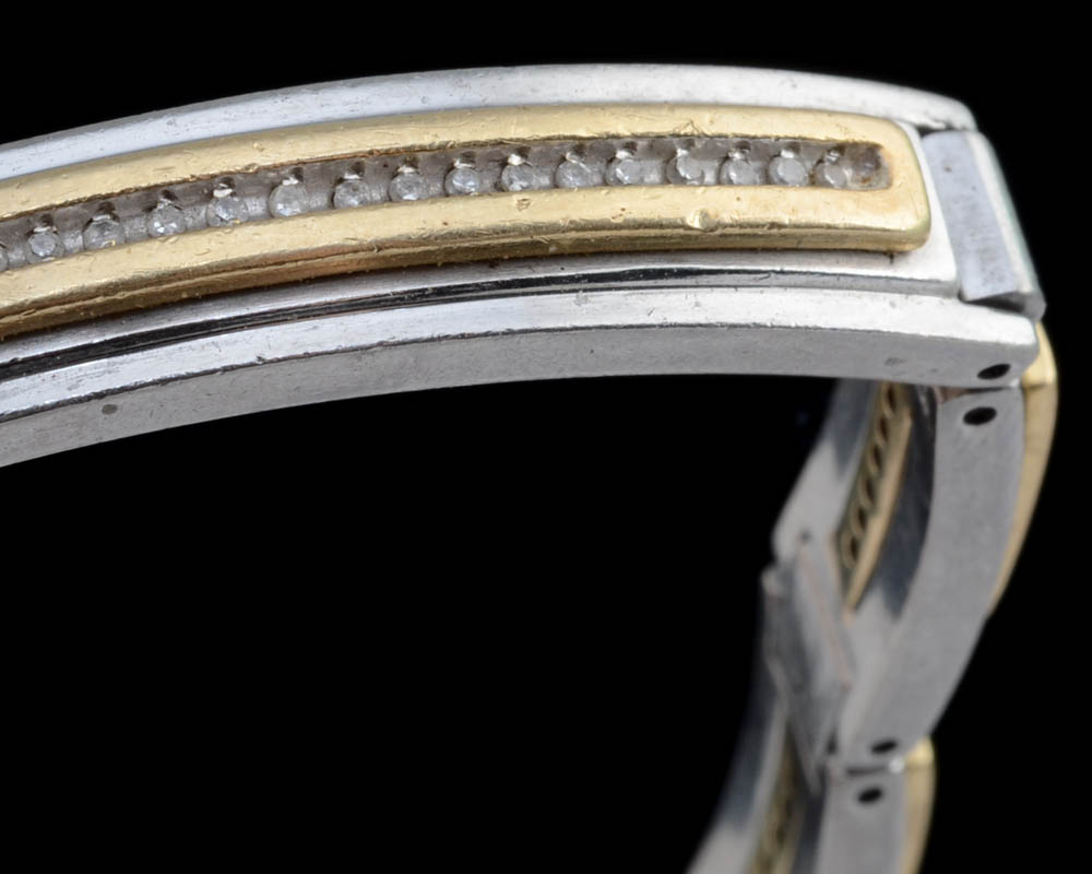 14K Yellow Gold and Stainless Steel Diamond Bracelet