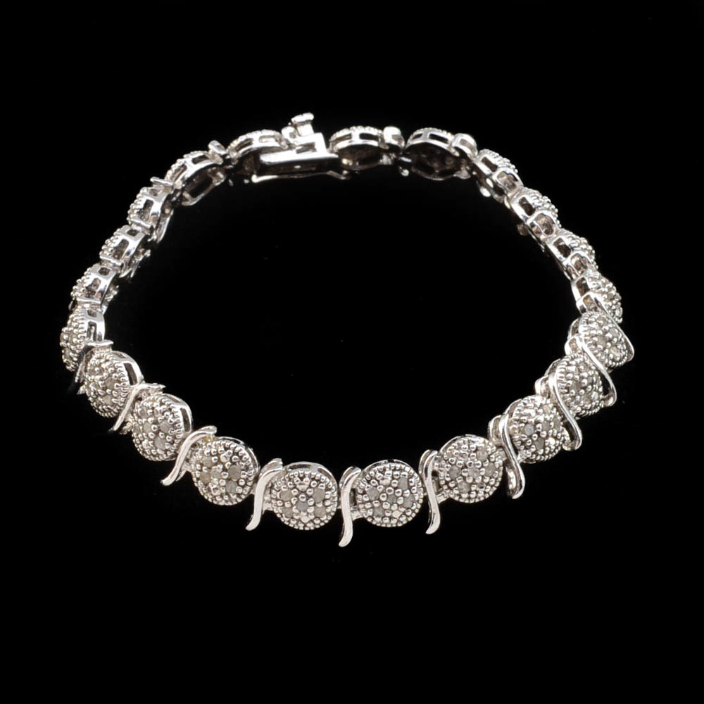 Nickel Plate Diamond Link Bracelet