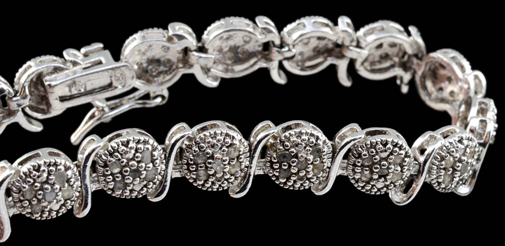 Nickel Plate Diamond Link Bracelet