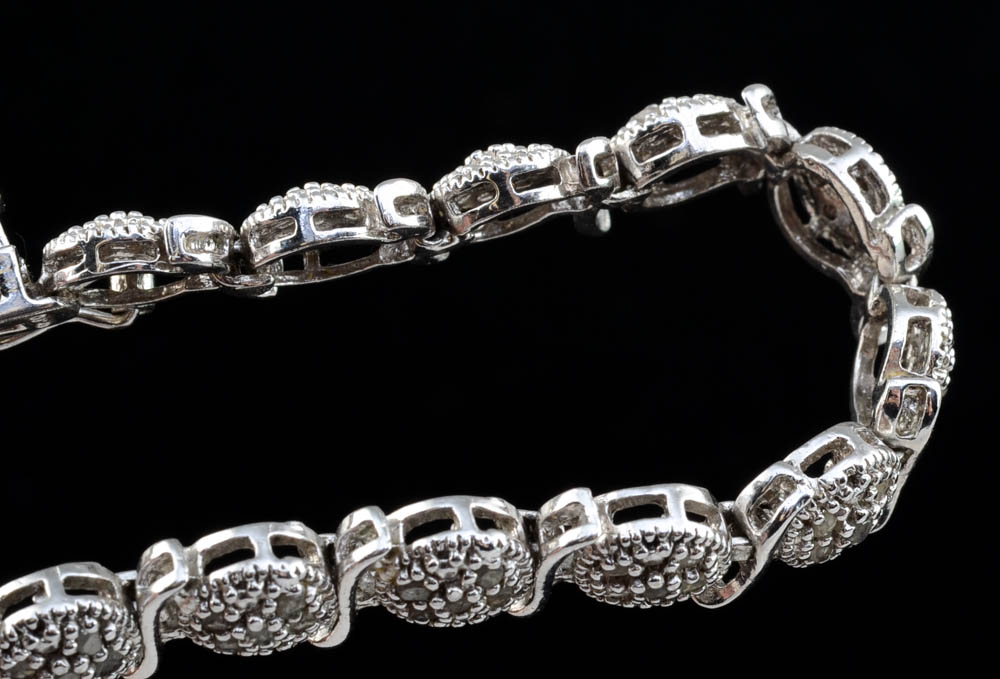 Nickel Plate Diamond Link Bracelet