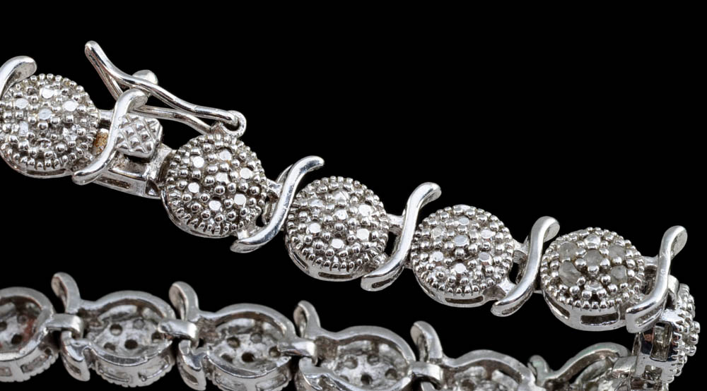 Nickel Plate Diamond Link Bracelet
