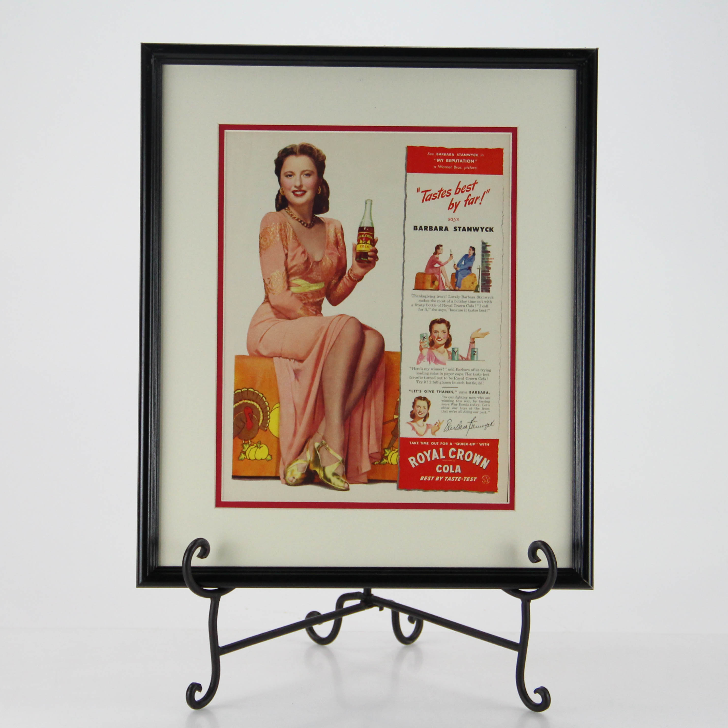 Original 1944 Magazine Advertisement for Royal Crown Cola with Barbara Stanwyck