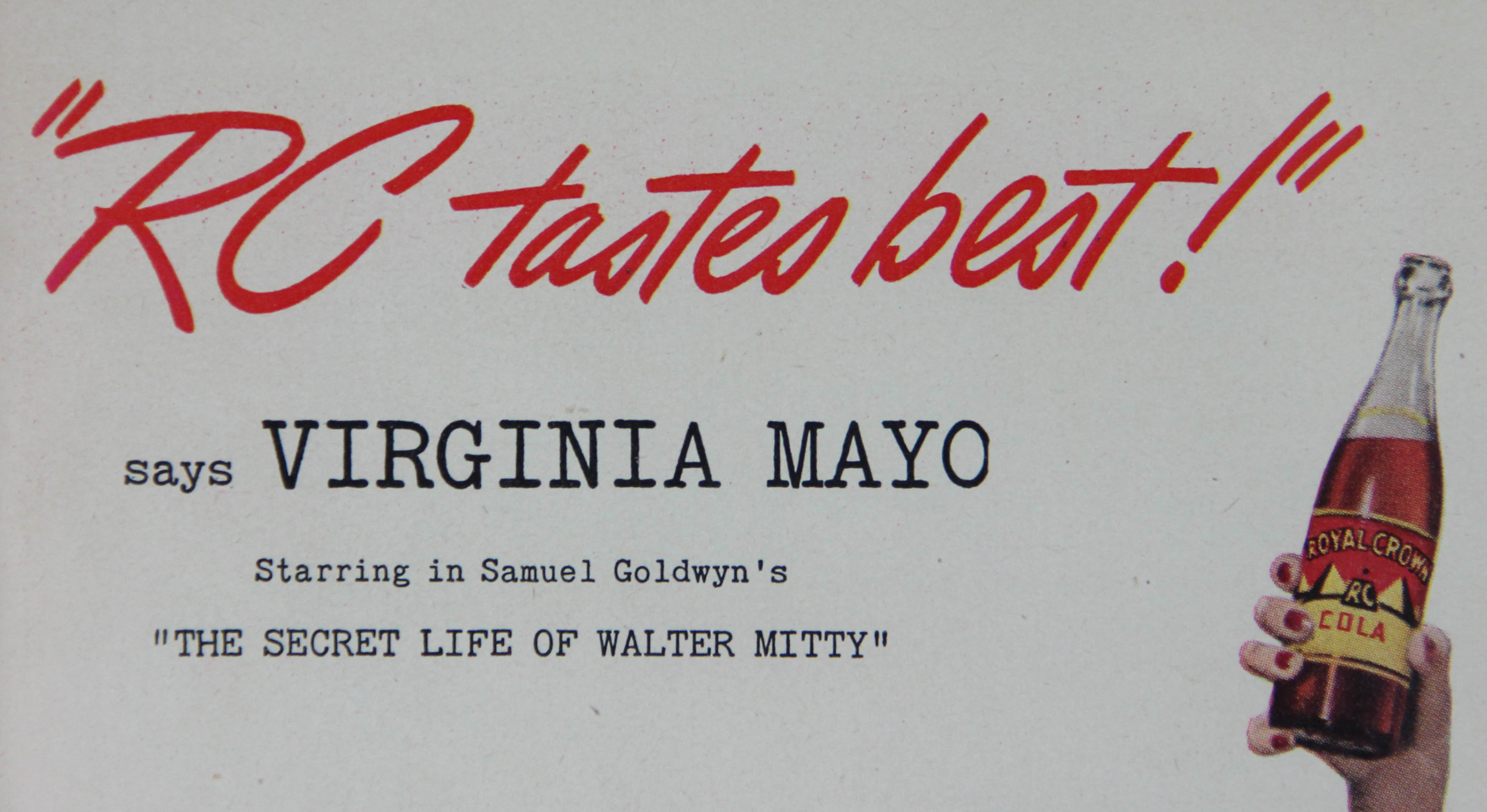 Original 1945 Advertisement for Royal Crown Cola with Virginia Mayo