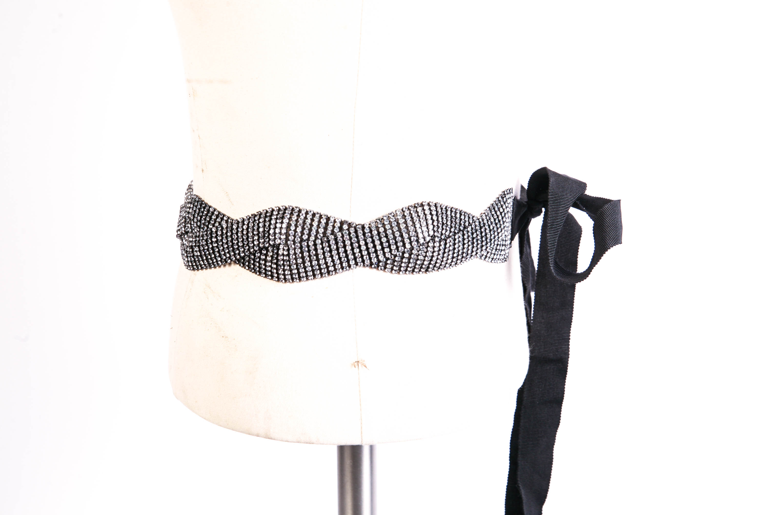 Barney's Black Woven Jeweled Belt