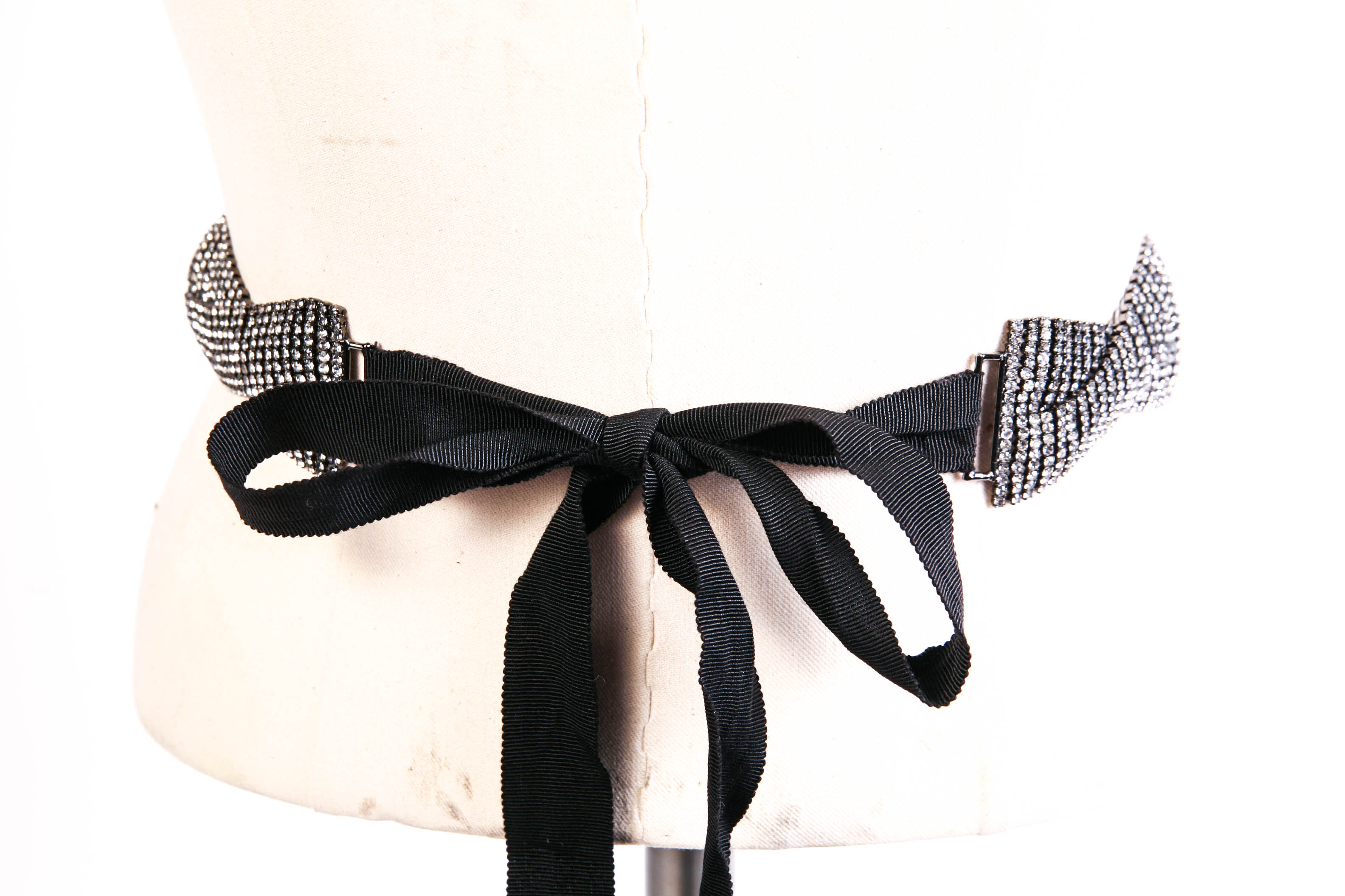 Barney's Black Woven Jeweled Belt