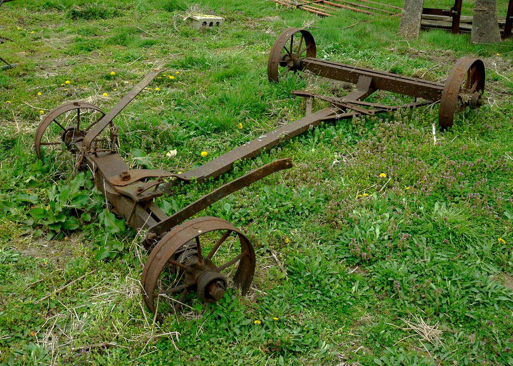 Antique Cart Frame on Spoked Wheels