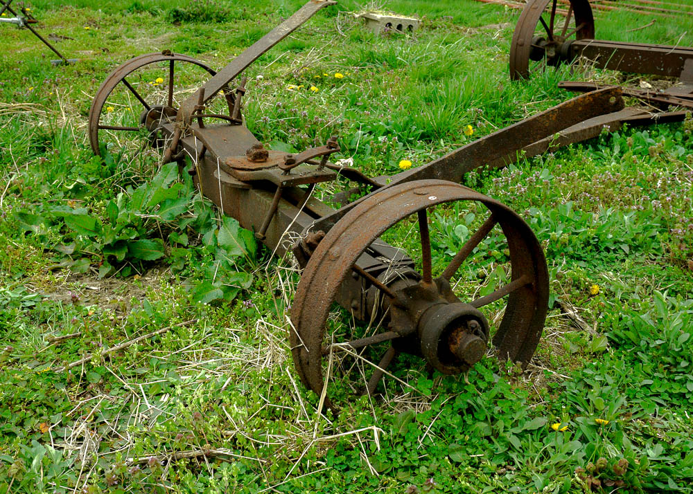 Antique Cart Frame on Spoked Wheels