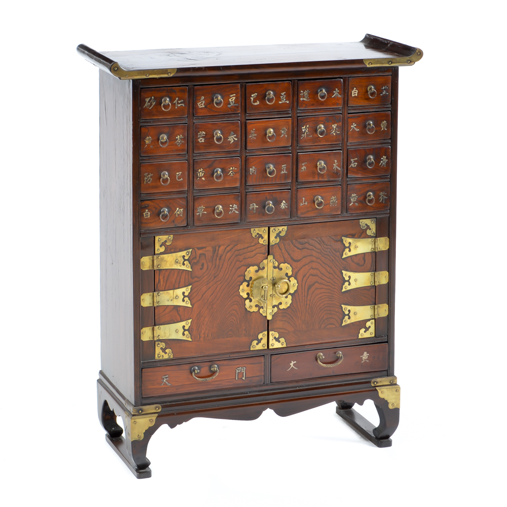 Korean Stained Pine and Elm Apothecary Chest