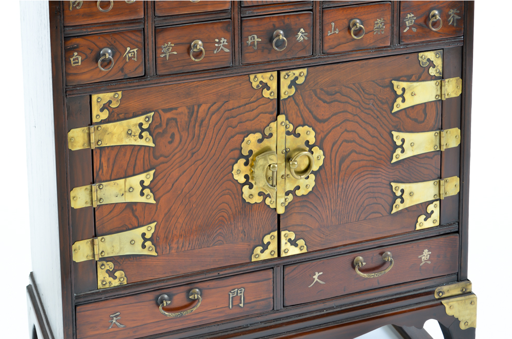 Korean Stained Pine and Elm Apothecary Chest